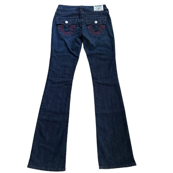 NWT True Religion Bootcut Flap Jeans 26 USA Dark Denim Lonestar Burgundy Sun Y2K - Picture 2 of 10